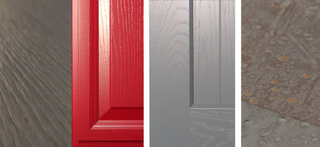 Lackierte Massivholzfronten und Möbelteile und Gläser